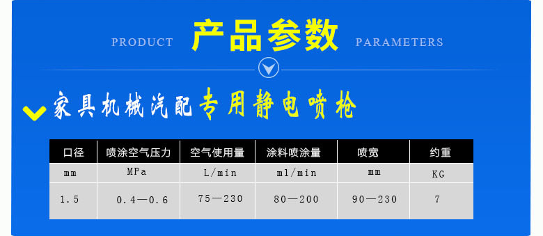 家具機械汽配專用靜電噴槍產品參數