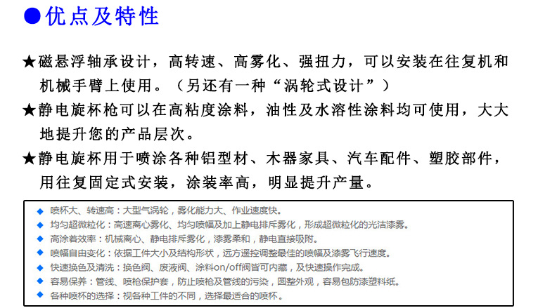 旋杯靜電噴槍有點(diǎn)及參數(shù)